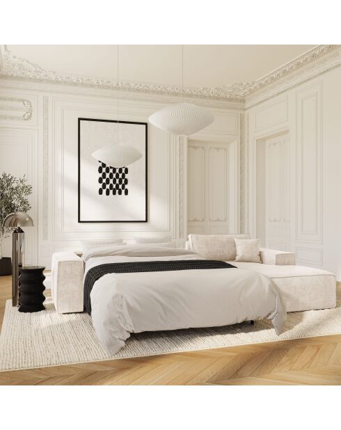 Divano angolare destro trasformabile materasso express 140 cm RUBY velluto crema 140 cm - 320x165x80