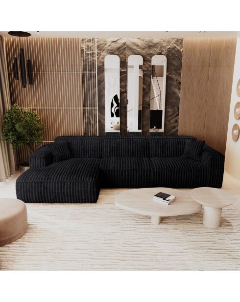 Linkes Ecksofa mit 2 dekorativen Kissen RUBEN Corduroy XXL Schwarz - 323x173x78
