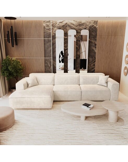 Linkerhoekbank met 2 sierkussens RUBEN Velours Cream - 323x173x78