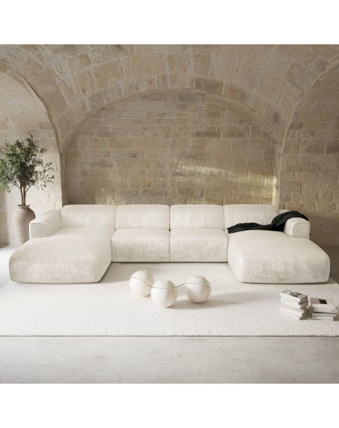 Canapé panoramique Velours tramé Crème - 363x165x73