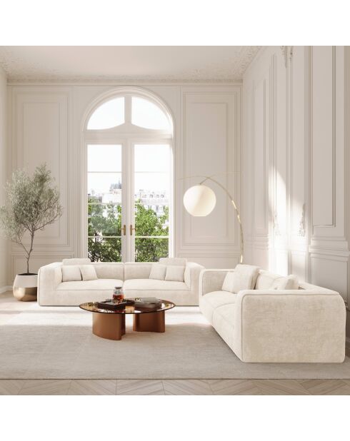 ROMY 3-Sitzer-Sofa aus cremefarbenem gewebtem Samt - 250x105x70