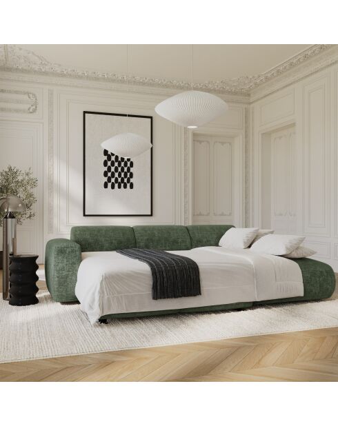 Sofá derecho convertible gran angular LIVA de terciopelo estampado verde esmeralda - 283x180x73