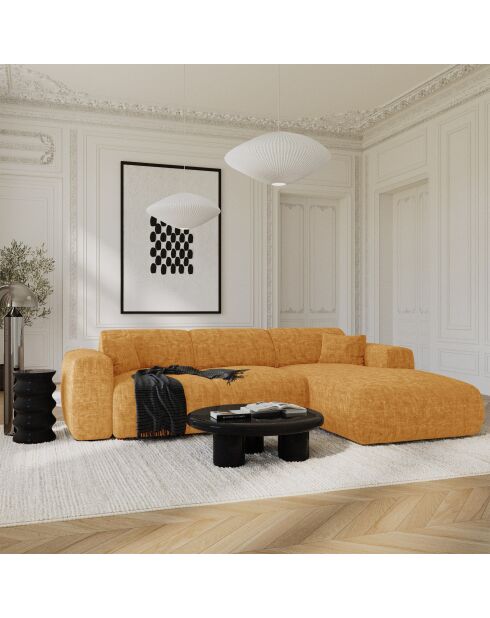 LIVA converteerbare hoekbank rechts Mosterdgeel getextureerd fluweel - 283x180x73