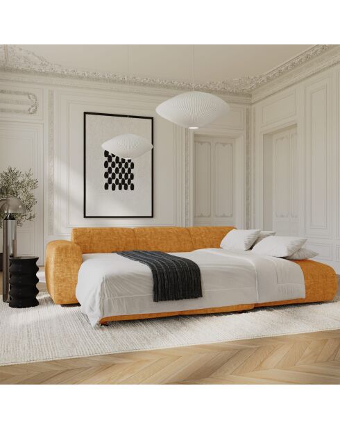 LIVA converteerbare hoekbank rechts Mosterdgeel getextureerd fluweel - 283x180x73