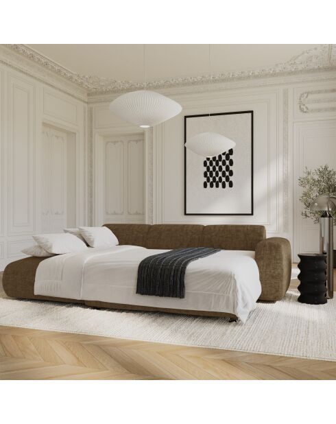 LIVA Wandelbares linkes Weitwinkelsofa aus strukturiertem Samt, expressobraun — 283 x 180 x 73