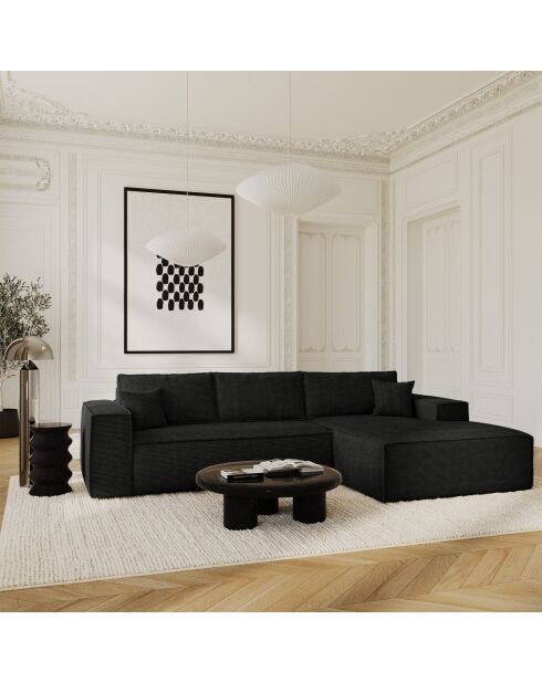 Omvormbare rechterhoekbank express matras 140cm RUBY zwart corduroy - 320x165x80