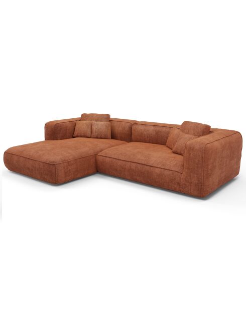 Linkes Ecksofa 280 cm ROMY Terrakotta aus geflochtenem Samt - 280x166x70