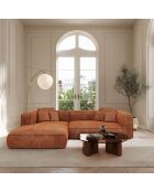 Linkes Ecksofa 280 cm ROMY Terrakotta aus geflochtenem Samt - 280x166x70