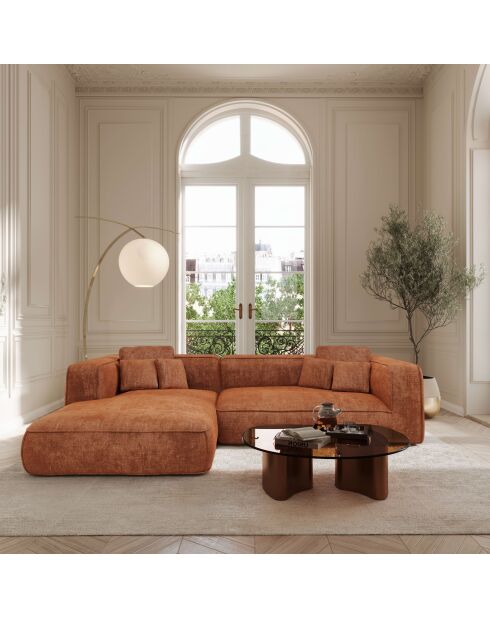 Linkes Ecksofa 280 cm ROMY Terrakotta aus geflochtenem Samt - 280x166x70