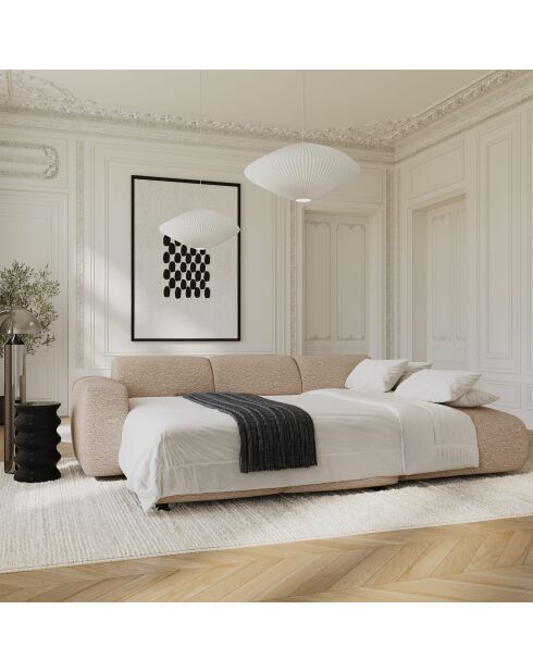 Sofá derecho convertible gran angular LIVA, tela Taupe Boucle - 283x180x73