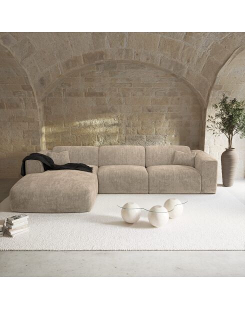 Canapé d'angle gauche convertible express matelas Dunlopillo 140cm NOVA Velours texturé Beige - 299x165x73