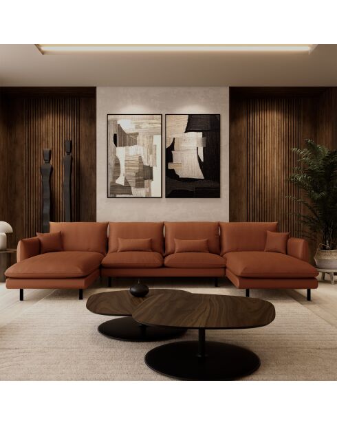 Gran sofá o sofá panorámico Misak de piel camel - 315x92x85