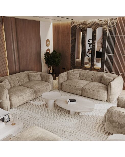 LIAM 4-Sitzer-Sofa aus beigefarbenem gewebtem Samt - 230x90x74