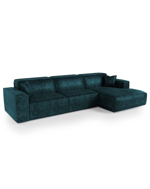 Rechtes Ecksofa mit 2 dekorativen Kissen RUBEN Velours Peacock blauer Samt - 323x173x78