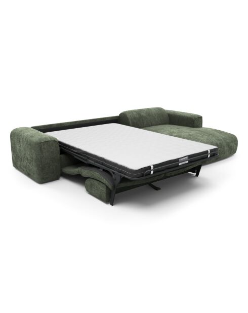 Wandelbares rechtes Ecksofa Express Dunlopillo Matratze 140 cm NOVA Olivgrün, strukturierter Samt — 299 x 165 x 73