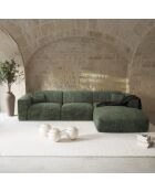 Wandelbares rechtes Ecksofa Express Dunlopillo Matratze 140 cm NOVA Olivgrün, strukturierter Samt — 299 x 165 x 73