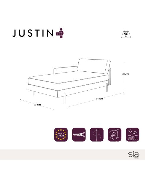 MERIDIENNE GAUCHE JUSTIN COGNAC - 90x154x78