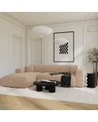 Sofá convertible angular izquierdo LIVA de terciopelo texturizado marrón - 283x180x73