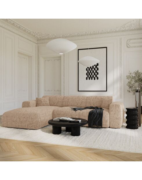 Divano angolare sinistro trasformabile LIVA in velluto testurizzato Taupe - 283x180x73