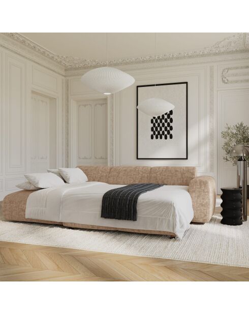 Divano angolare sinistro trasformabile LIVA in velluto testurizzato Taupe - 283x180x73