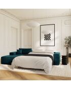 Linkerhoekbank converteerbaar expressmatras 140 cm RUBY fluweel pauwblauw fluweel - 320x165x80