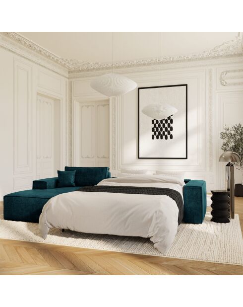 Linkes Ecksofa, umwandelbare Express-Matratze, 140 cm, Samt RUBY, Pfauenblau, Samt — 320x165x80