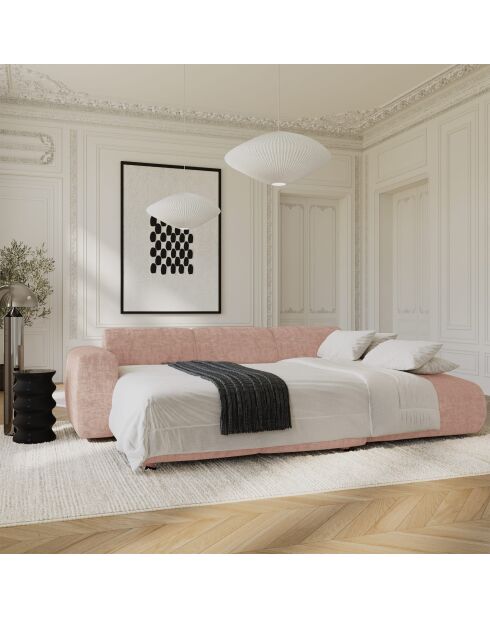 Divano convertibile ad angolo retto LIVA in velluto testurizzato rosa vintage - 283x180x73