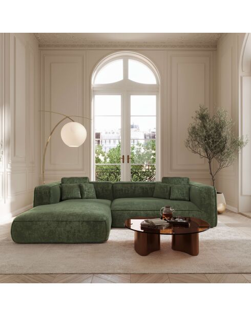 Canapé angle gauche 255cm ROMY Velours tramé Vert olive - 255x160x70