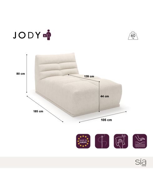 Méridienne modulable Jody Velours Beige taupe - 105x185x80