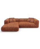 Linkes Ecksofa 255 cm ROMY Terrakotta aus geflochtenem Samt - 255x160x70