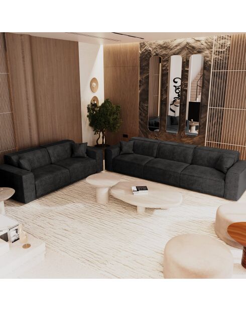 3-zitsbank met 2 sierkussens RUBEN Velours Dark Antracite - 232x95x78