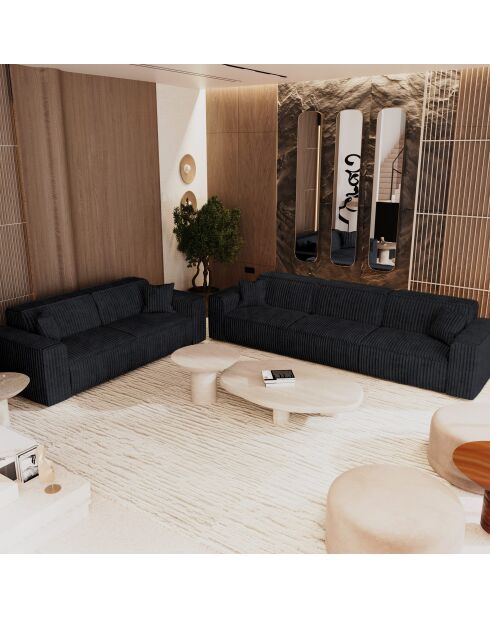 3-zitsbank met 2 sierkussens RUBEN Corduroy XXL Zwart - 232x95x78