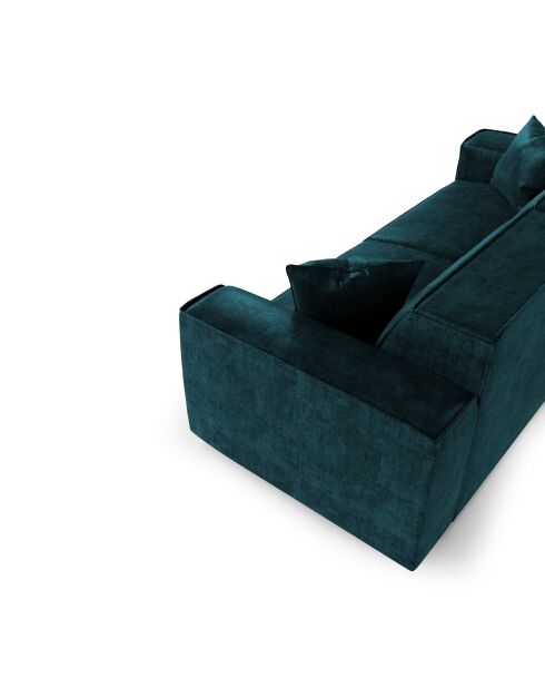 Canapé 3 places avec 2 coussins décoratifs RUBEN Velours Bleu paon - 232x95x78