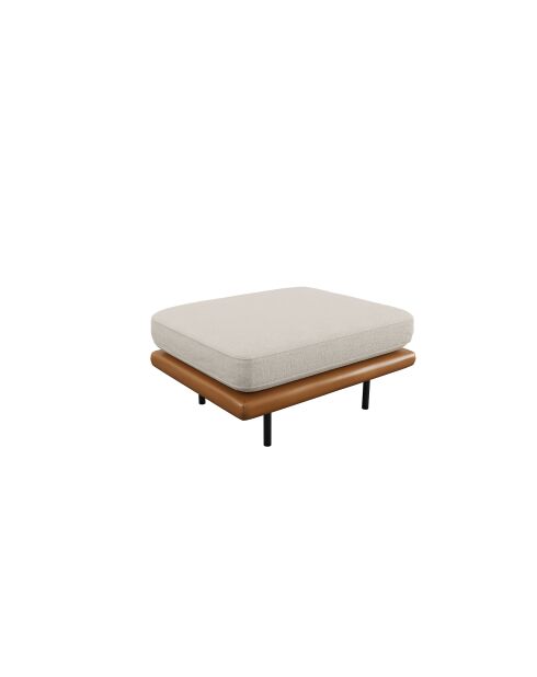 PIONI voetenbank Crèmekleurige krullende stof met cognac leren onderstel - 90x70x46