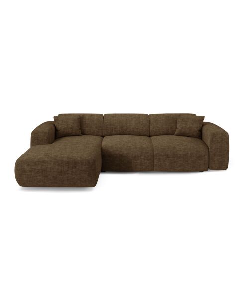 LIVA Wandelbares linkes Weitwinkelsofa aus strukturiertem Samt, expressobraun — 283 x 180 x 73