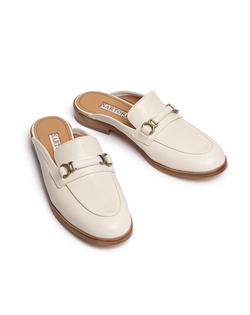 Mules mocassins en veau tannage végétal très souple Écrues