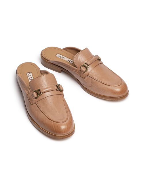 Hellbeige Mokassin-Pantoletten