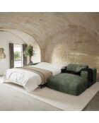 Wandelbares rechtes Ecksofa Express Dunlopillo Matratze 140 cm NOVA Olivgrün, strukturierter Samt — 299 x 165 x 73