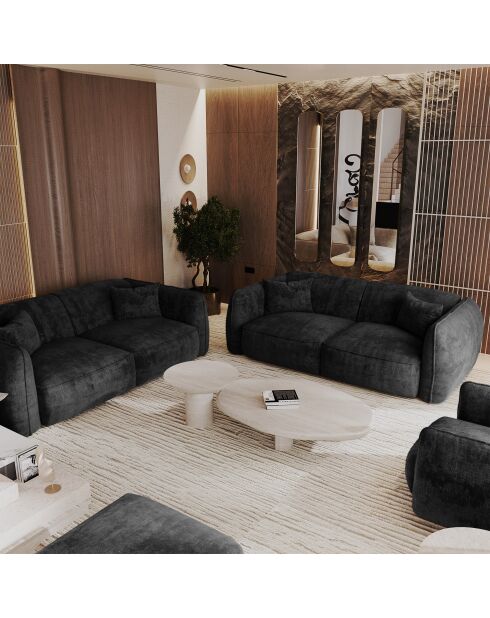 Canapé 4 places LIAM Velours tramé Noir - 230x90x74