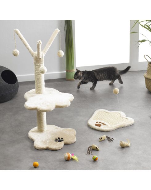 Griffoir forme patte avec jouet h23*35*35cm ecru