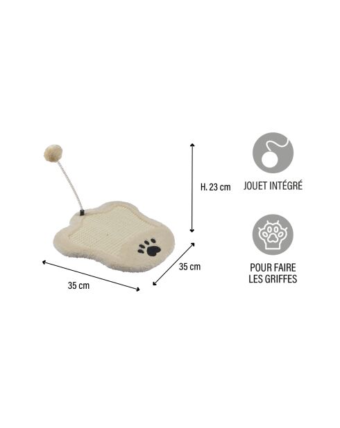 Griffoir forme patte avec jouet h23*35*35cm ecru