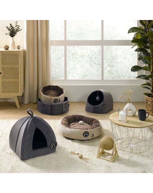 Niche avec jouet polyester 35*38*26cm patchy gris/noir