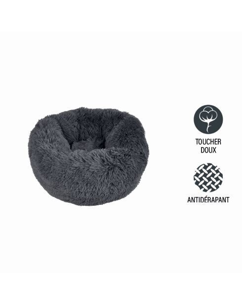 Coussin donut rond polyester d55*25cm fluffy anthracite