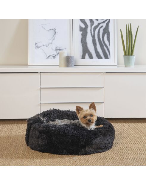 Coussin donut rond polyester d55*25cm fluffy noir