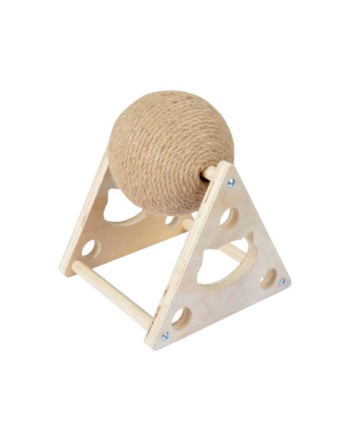 Griffoir boule rotative corde jute et structure bois d.16*h.20cm