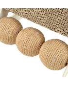 Tiragraffi angolato con palline di juta e giocattoli con struttura in legno 30*28*h.34cm