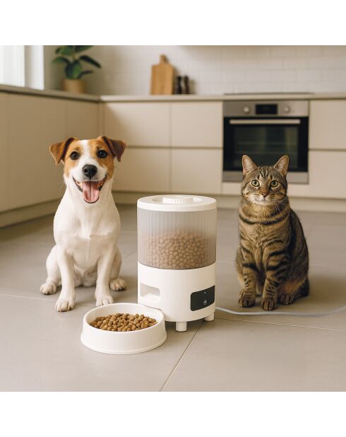 distributeur connecte de croquettes wifi avec application d.17*h.30cm 3l blanc