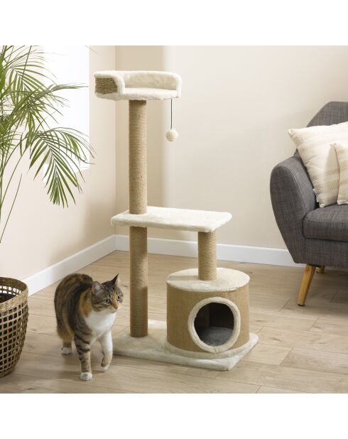 Albero per gatti 2 piattaforme con 1 nicchia e giocattolo h.100cm ecru nomad