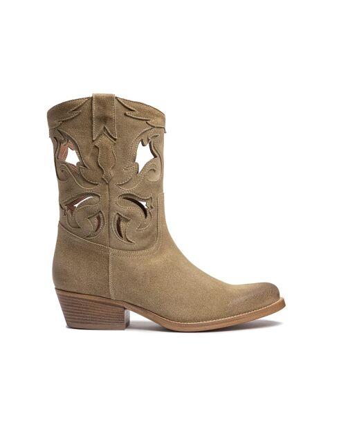 Bottes western Sartore en veau velours très souple Beige