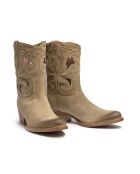 Bottes western Sartore en veau velours très souple Beige